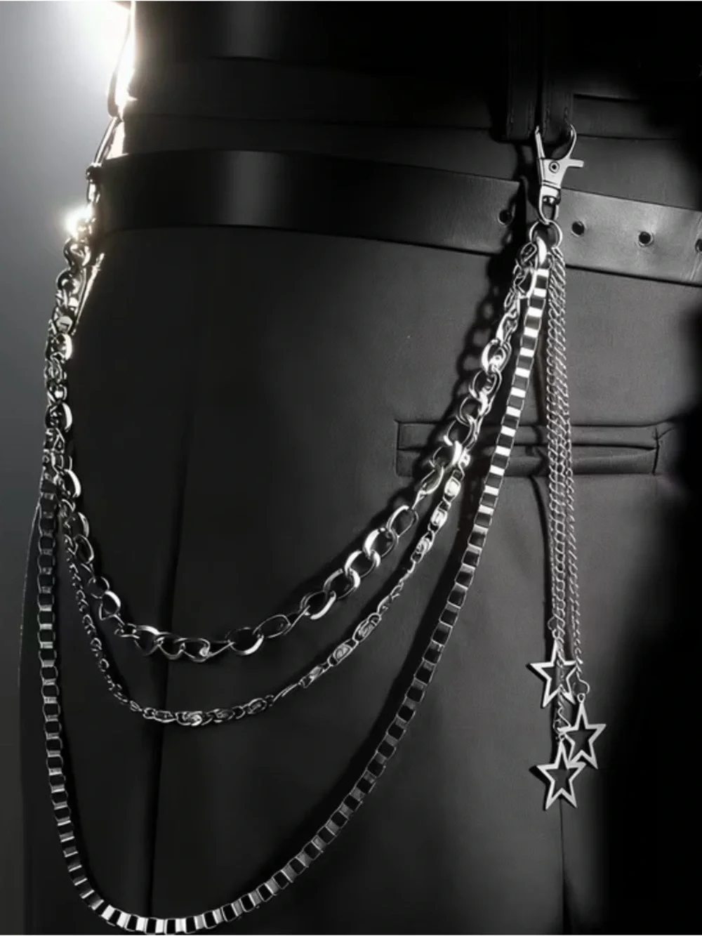 Unisex Black Chain Belt with Star Charms